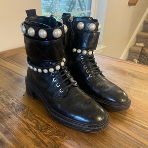 Zara Shoes - Pearl Combat Boots Black EUC Size 38 Size 7 Zara Boots